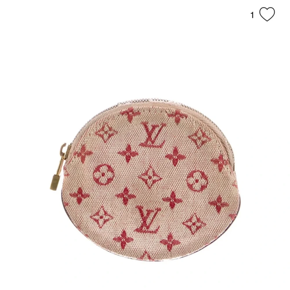 Louis Vuitton Beige Canvas Round Cosmetic Pouch with Red Monogram